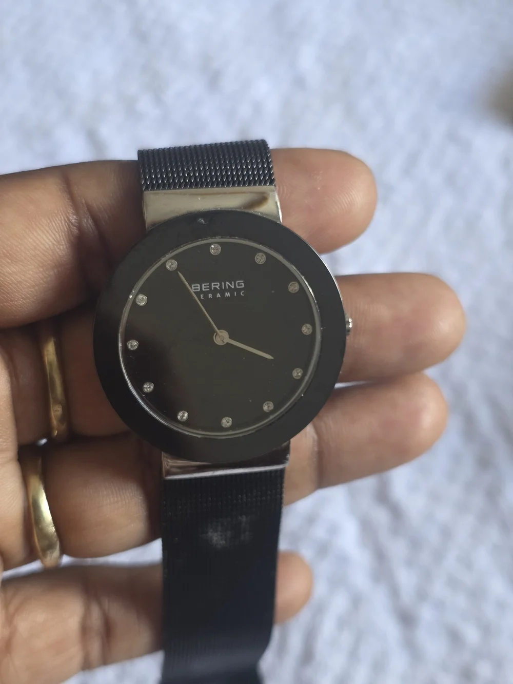 Ring Ceramic Black Women's Watch with Crystal Markers